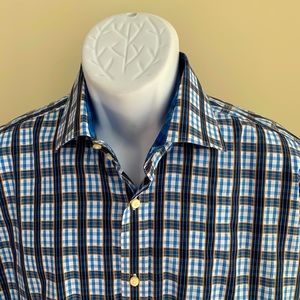 Thomas Dean Plaid Button-Down Shirt Blue/Brown